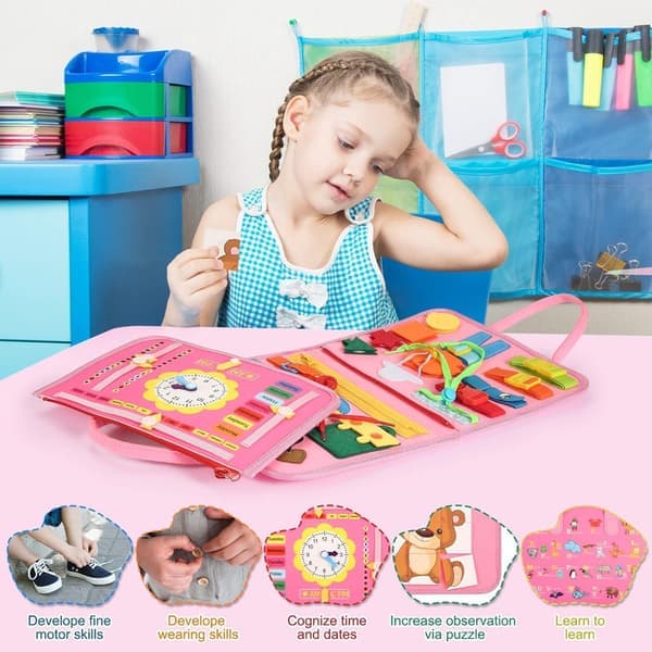 Montessori Aktivitetsbräda Sensorisk Leksak för Småbarn 1-4 År [ZHE] 23*29CM Rosa Sjöjungfru