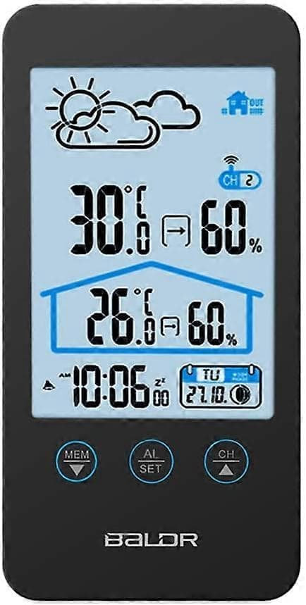 Digitalt termometer hygrometer Praktiske trådløse vejrstationer med udendørs sensor Barometer Baggrundsbelysning Tidsvisning