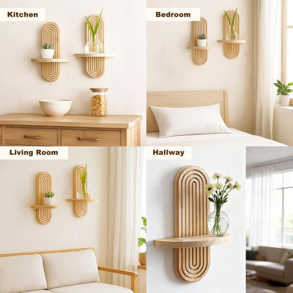 Boho Rainbow Arch Floating Shelves - 2-Pack Handmade Solid Wood Wall Storage for Nursery Living Room Bedroom