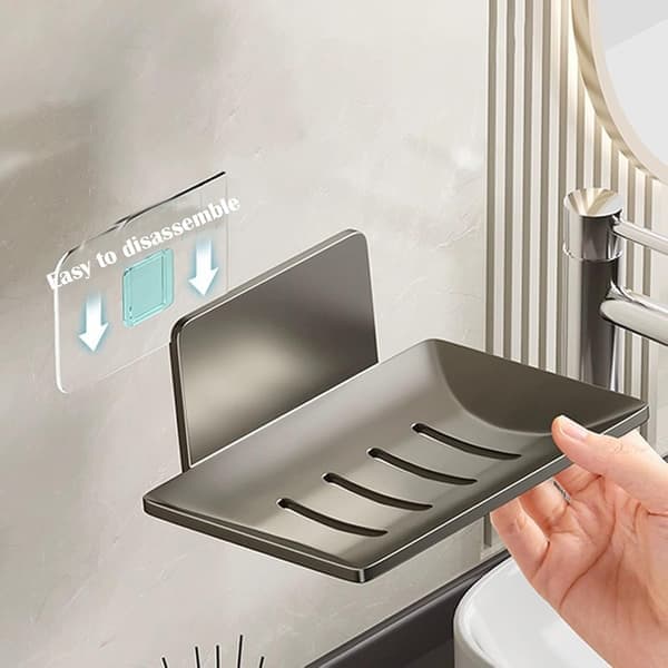 Non-perforated soap dish for bathroom, detergent drain tray, bathroom storage shelf, wall-mounted black, 2-pack
