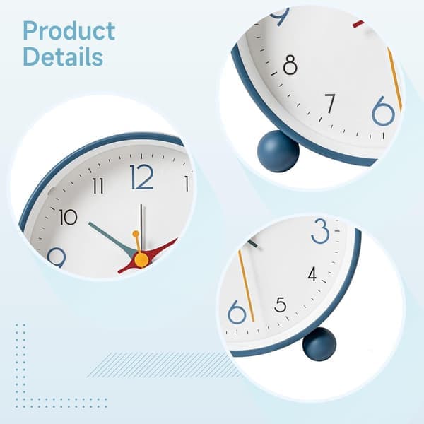 Silent Retro Alarm Clock with Soft Night Light, Blue Metal Frame for Kids, Battery Operated