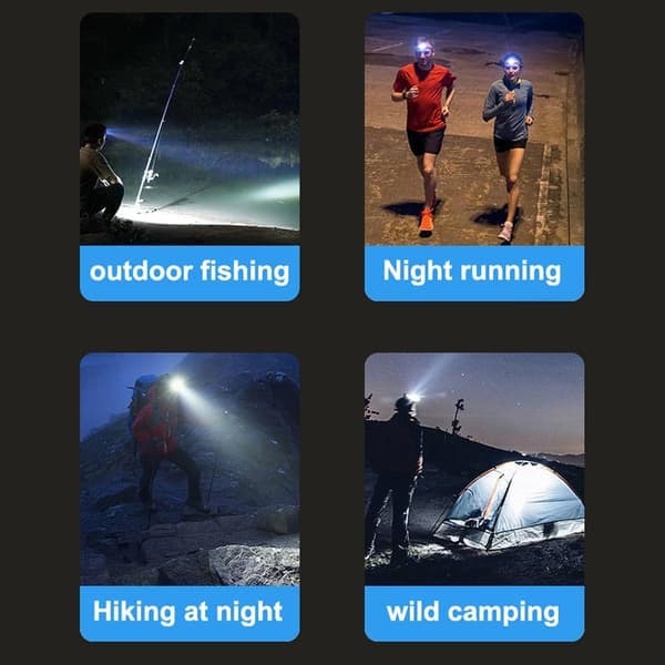 2-pakke oppladbare LED-hodelykter med baklys | Vanntett og lett for camping, løping, fiske, utendørsarbeid