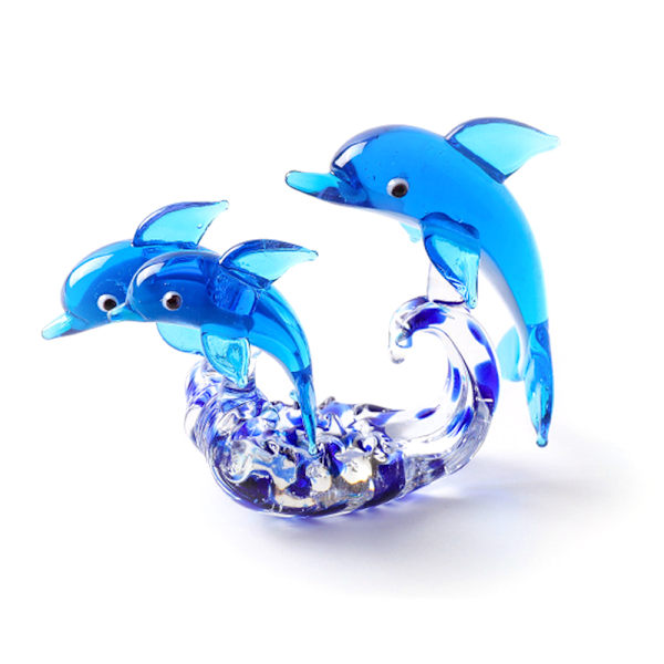 Glas Dubbel Delfin Figurer Samlarobjekt, Havsvarelse Prydnad