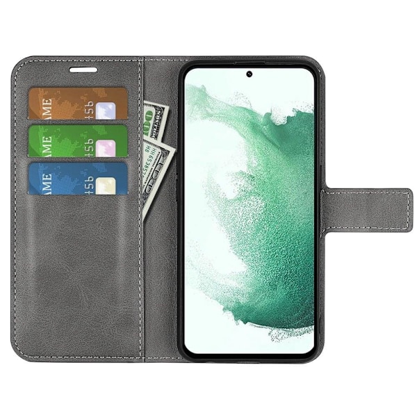 Hållbart konstläder Samsung Galaxy S23 Plus fodral med plånbok - Silver/Grå Silvergrå