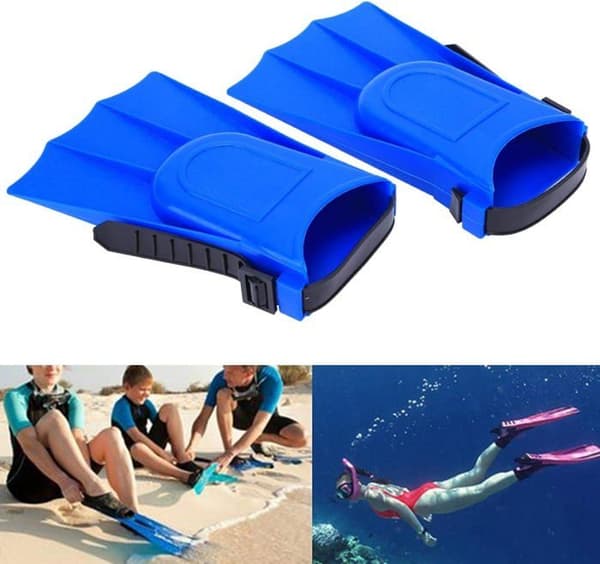 Korte finner til svømning og snorkling, svømmefødder, børnefinner, svømmefødder (blå, 25 meter)