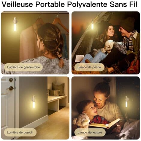 Set of 2 Wireless Wall Lights in Light Wood – Rechargeable LED Night Light with Motion Sensor – Quick Installation Without Drilling