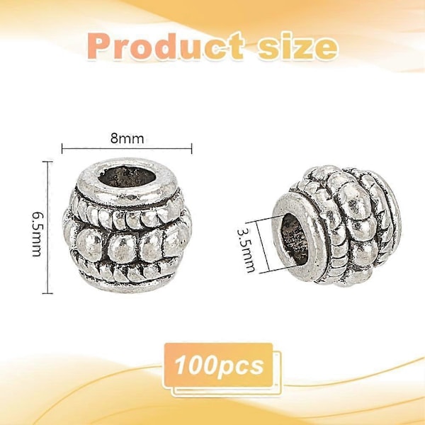 100 st 8mm Tibetanska Distanspärlor Tunna Distanspärlor Antik Silver Distanspärlor Legering Lösa Pärlor Ihåligt Rör Metall Distanspärlor