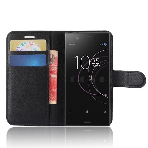 Sony Xperia XZ1 Compact Enfärgat läder fodral - Svart Svart
