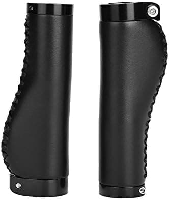 Leather Handle Locking PU Handlebar Grips Handle End Holding Locking Grips for Mountain Bike (Black)