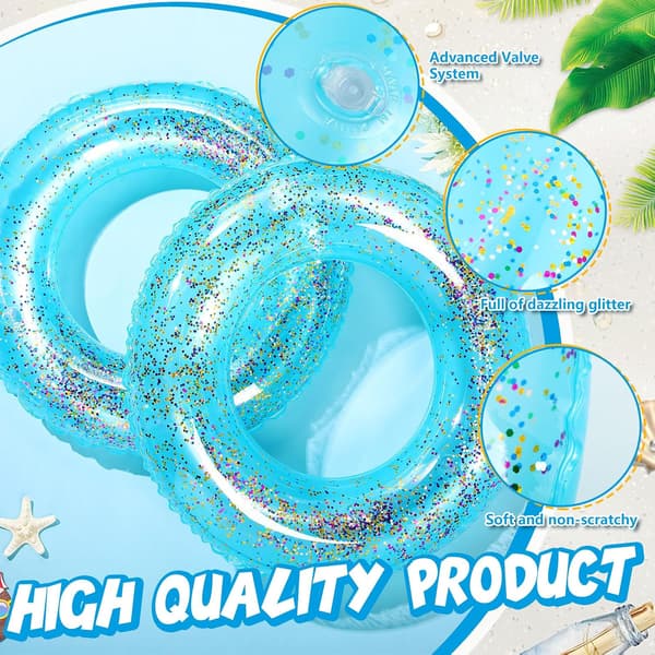 2-pack glitter badringar, uppblåsbar poolflotte, transparenta glitter badringar