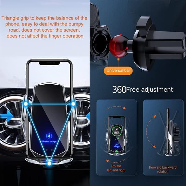 Q3 Smart Sensor Biltelefon Trådløs Lader, 15W Qi Hurtiglading Auto-Klemme Bilholder, Luftventil Telefonholder