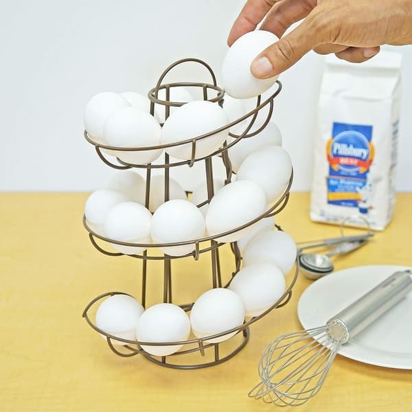 Egg Rack Deluxe – Modern Spiral Dispenser Rack Brown Stylish Kitchen Storage for Eggs