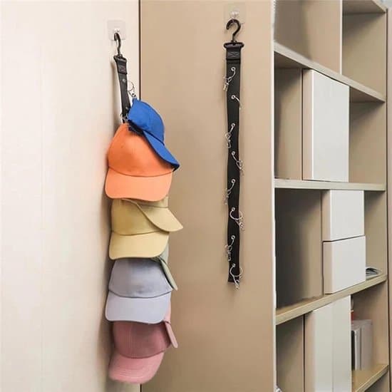 Cap Wall Hooks - Cap Organizer - Hat Rack - Cap Rack - Storage for Caps and Hats - Cap Organizer - 8 Clips - Black