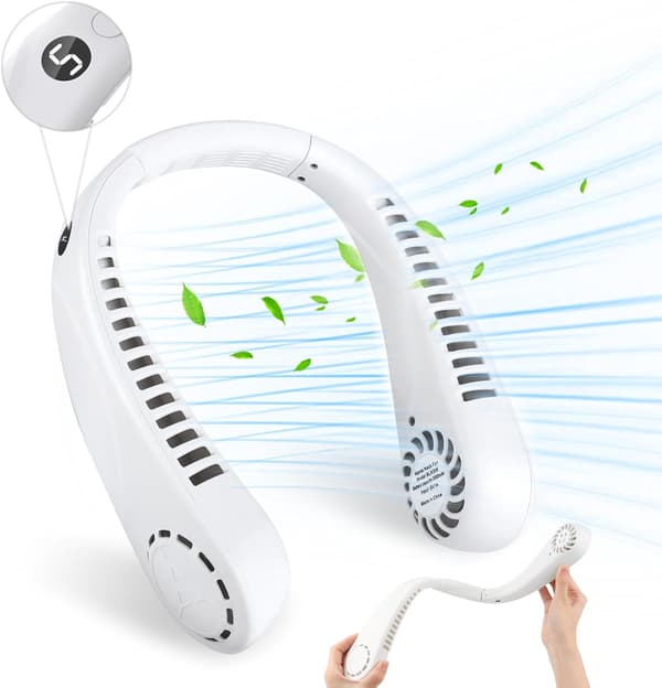 Halsventilator, Mini Bladeless Ventilator 360° Justerbar og 5 Hastigheder 3000mAh USB Bærbar Genopladelig