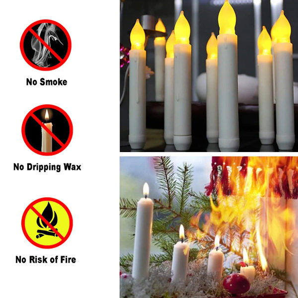 12 st 6,5 tum flamlösa LED-ljus, batteridrivna