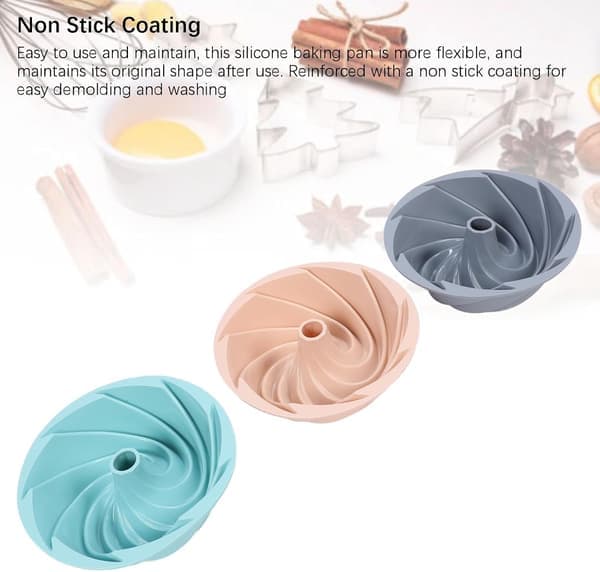 Tre-delt kakeform, silikonform, non-stick kakeform, riflet brødform for baking av smultringer, muffins, kjeks, kaker og puddinger.