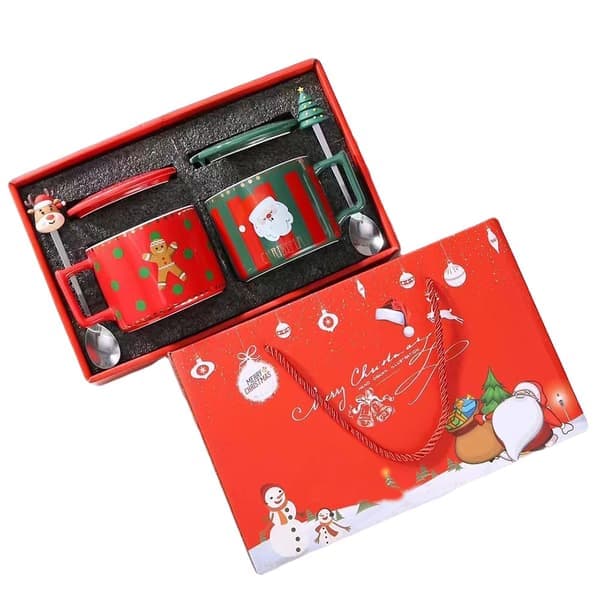 Christmas Gift Mug with Lid and Spoon Creative Ceramic Mug Christmas Series Gift Box