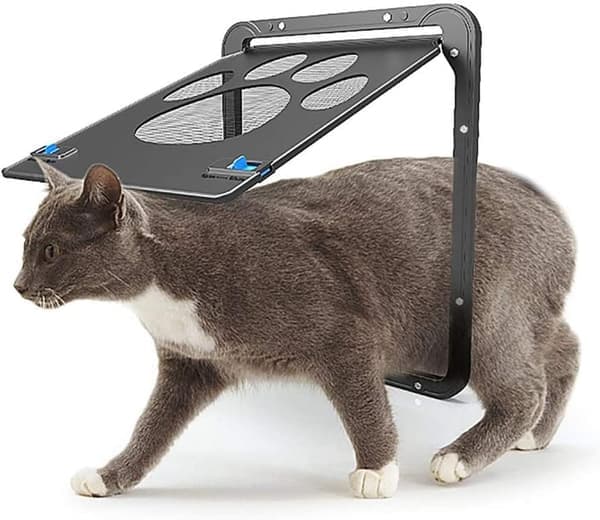 Pet Dog Cat Screen Door with Magnetic Flap for Sliding Doors (Small) - Automatic Locking/Lockable