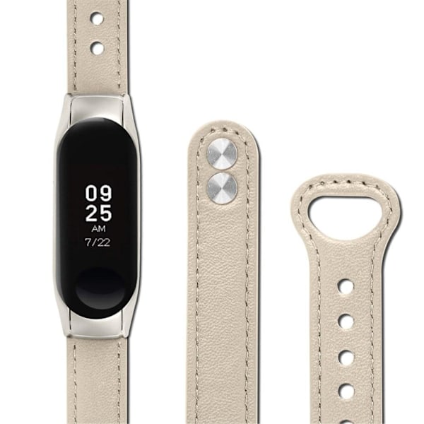 Xiaomi Mi Smart Band 6 / 5 klockarmband i koskinnläder med silverfodral - Elfenben Vit Vit