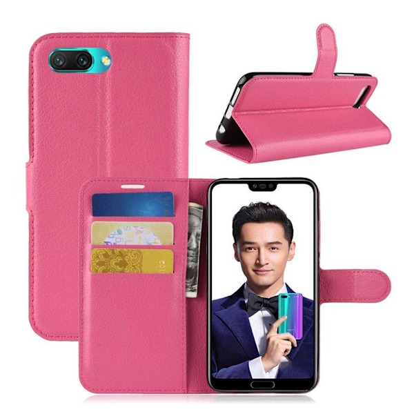 Huawei Honor 10 mobilfodral PU läder litchi textur stående läge plånbok - Rosenröd Rosa