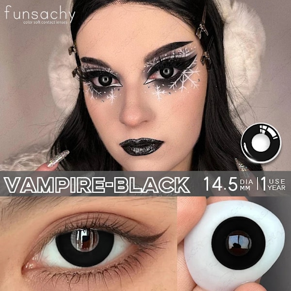 Funsachy Cosplay Blinda Svarta Linser Anime Vita Ögon Färgade Linser Halloween Vampyr Linser Kosmetiska Färgade Multikontakter Röda Linser VAMPIRE-BLACK