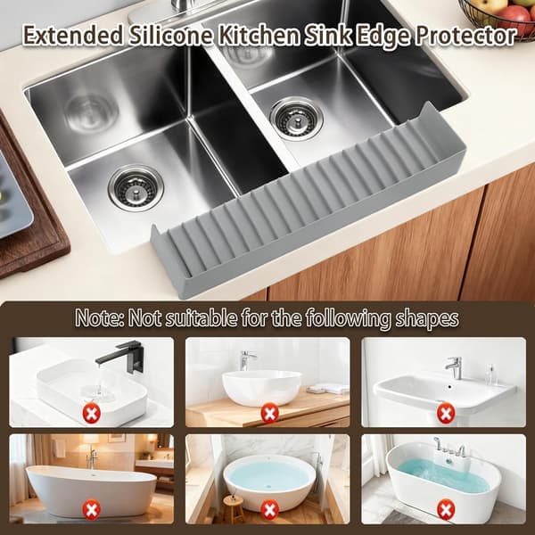 Silicone Sink Splash Guard 10x76 cm with Suction Cups – Grey Splash Protector for Kitchen, Bathroom, Granite and Quartz Countertops