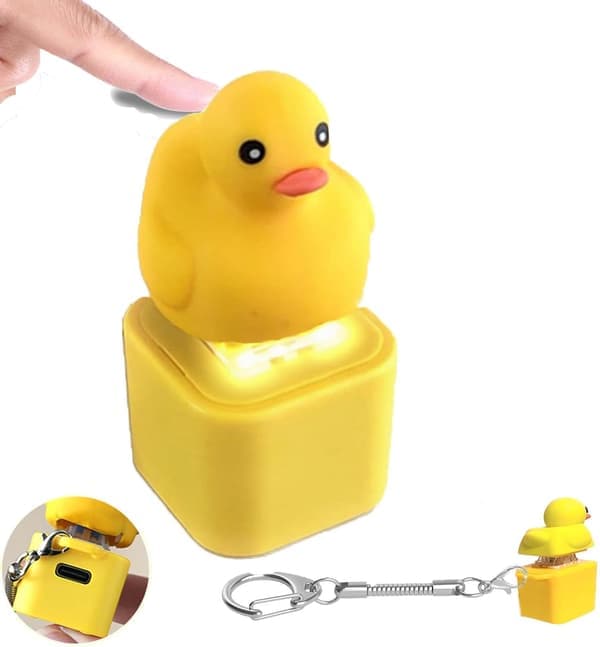 Quacking Duck Toy - Rechargeable Quacking Duck Keychain Quacking Duck Stress Relief Toy with Colored Lights