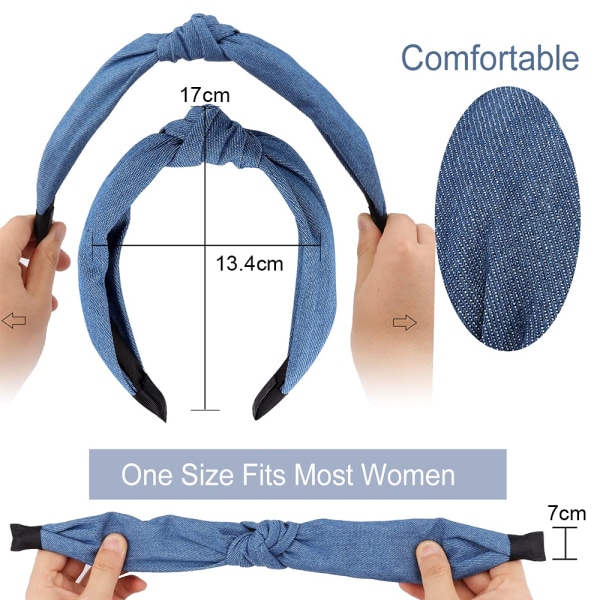 4 st Denim knutna pannband för kvinnor, Jean breda pannband No Slip Fashion Top Knot Pannband för kvinnor Flickor