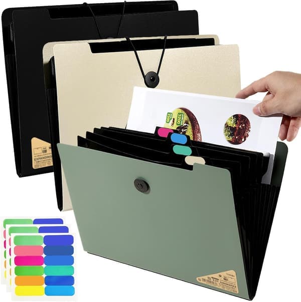 A4 Expanding Folder 3-pack File Organizer 5 Pockets Document Organizer Portable Filing Folders for Paperwork