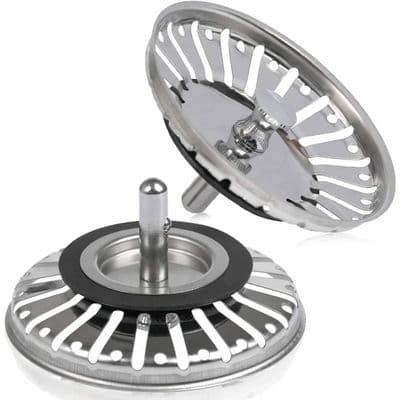 2 stk. vaskesilpropp, kjøkken-/baderomssil, 84 mm diameter med kuleendeplugg i rustfritt stål