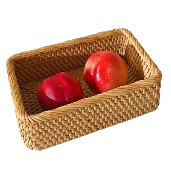 Natural Rattan Fruit Storage Baskets, Rectangular Woven Basket for Key Holder Remote Control