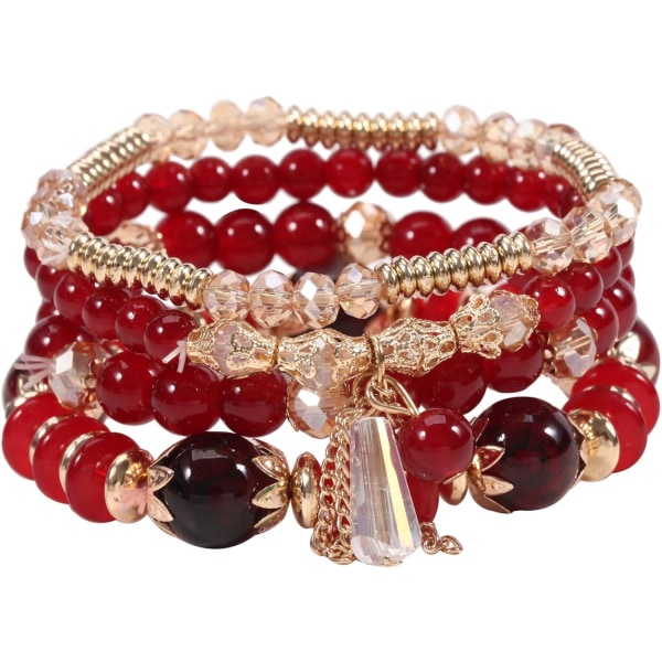 7 set bohemiska stapelbara pärlor armband för kvinnor flickor Boho flerlagers stretch träpärlor armband, statement charm armband