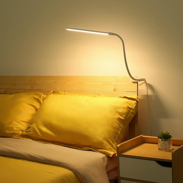 Hvit 360° fleksibel LED-bordlampe med klemme, USB-leselys