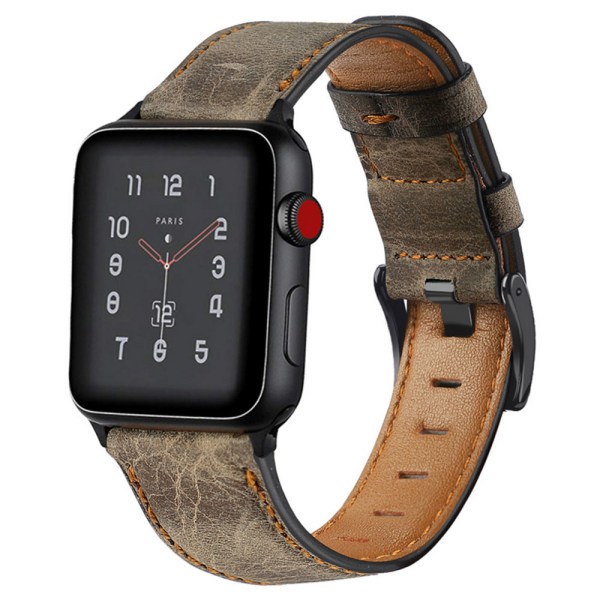 Läderband kompatibla med Apple Watch, vintage armbandsbytesband kompatibelt för Apple Watch iwatch Series 5 4 3 2 1 38-40 mm Grå