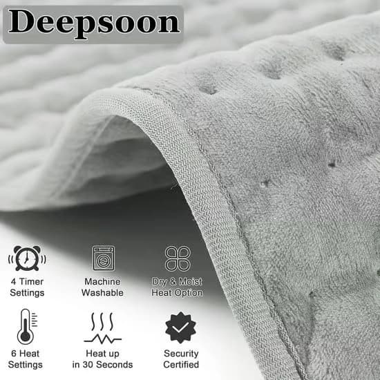 Heating Pad - Electric for Back, Neck and Joints - Dry & Moist Heat - With Automatic Shut-off - Gift for Adults - Light Grey - 60x30 cm
