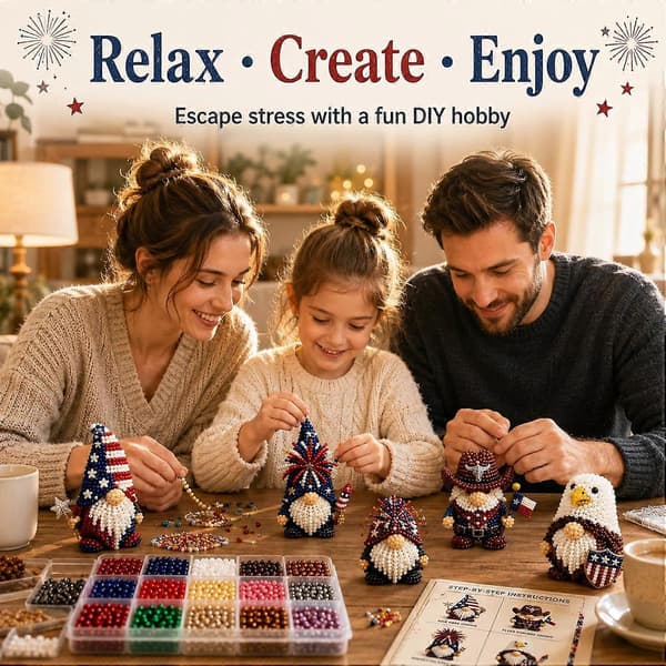 3D Beaded Gnome Craft Kit, DIY Handmade Bead Art Kit for Kids, Teens & Adults, Beginner-Friendly Craft Activity with Complete Materials & Ins C