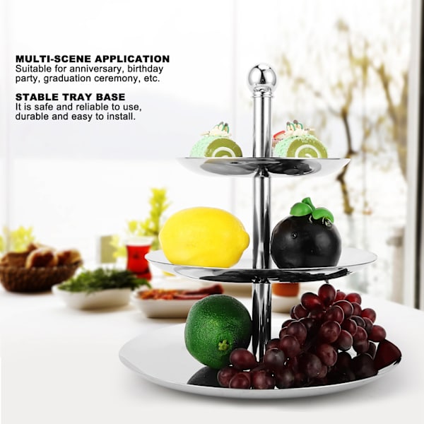 Tårtställ i rostfritt stål Cupcake-hållare Fest Dessertdisplay Serveringsplatta 3-våningar