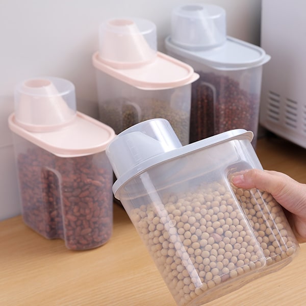 Lufttäta behållare för förvaring av torr mat, BPA-fri plastbehållare med hällpip, måttbägare för flingor, mjöl och bakning