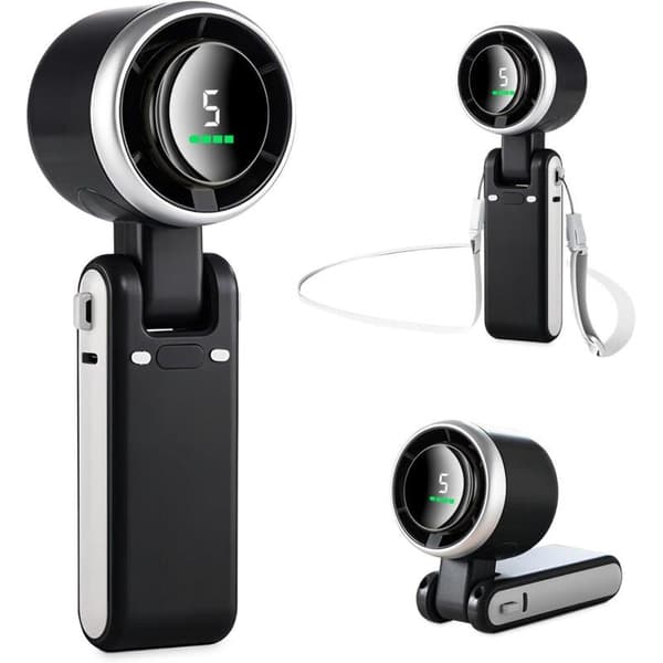 Longzhiming Mini Bærbar Ventilator – 3600 mAh – Op til 12 Timers Batterilevetid – 5 Ventilatorhastigheder – Sort