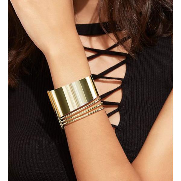 4-delad set manschettarmband, damöppet brett linjearmband, guld handleds manschett omslag armband