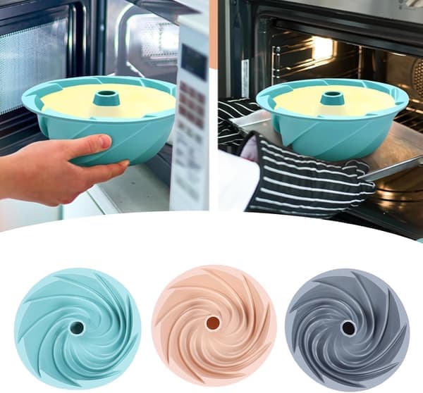 Tre-delt kakeform, silikonform, non-stick kakeform, riflet brødform for baking av smultringer, muffins, kjeks, kaker og puddinger.