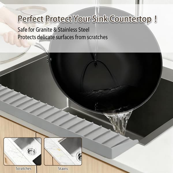 Silicone Sink Splash Guard 10x76 cm with Suction Cups – Grey Splash Protector for Kitchen, Bathroom, Granite and Quartz Countertops