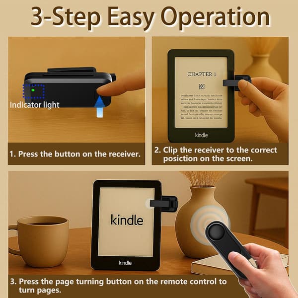 RF Fjärrkontroll för Kindle Paperwhite, Oasis, Kobo eReaders & Tablets, Kamerautlösare & Videofunktion, Kompatibel med iPhone, iPad, Android