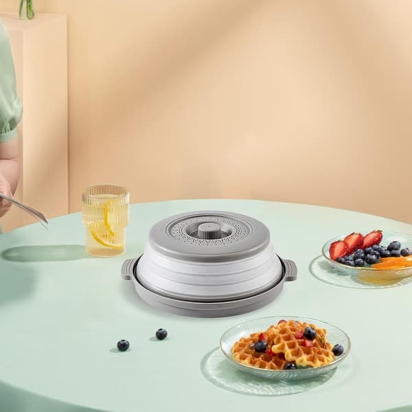 Microwave Splatter Guard with Vented Design, Foldable with Handle and Base for Food Storage.