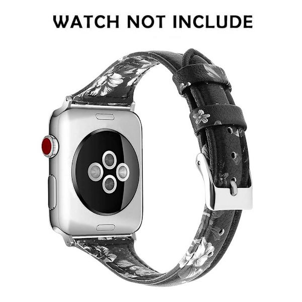 Läderband kompatibelt med Apple Watch, läderklocka tunt armband för iWatch Series 5/4/3/2/1 38-40mm svart