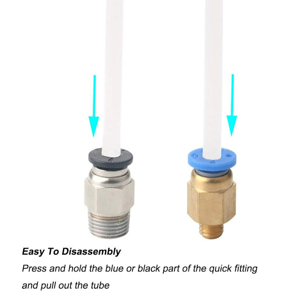 3D-skrivare Teflonslang, PTFE Teflonrör 2m Teflonslangtillbehör, 2 st PC4-M6 snabbkoppling 2 st PC4-M10 rak pneumatisk koppling För