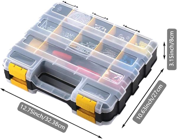 Tool Organizer Box For Small Parts 34 Compartments Double-Sided Hardware Organizer with Removable Plastic Dividers for Screws, Nuts, Nails,