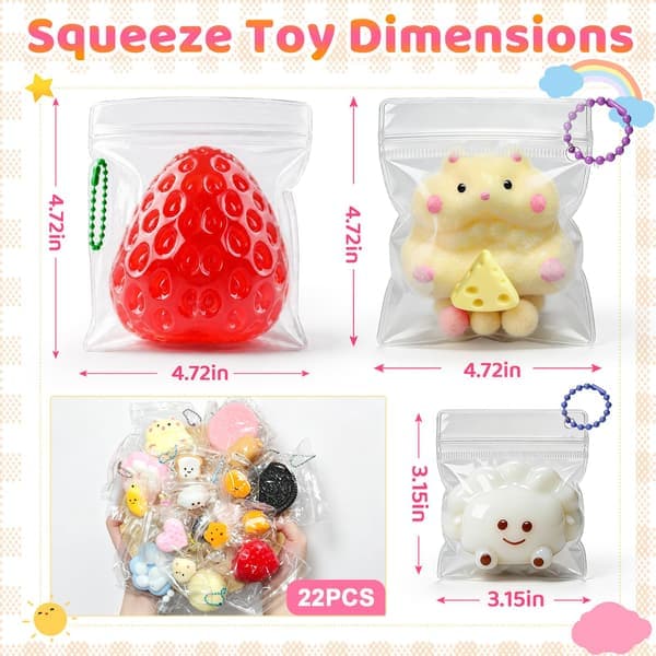 22-delars Taba Squishy Leksaksset, Kattbajs Squishy Pack för Stresslindring