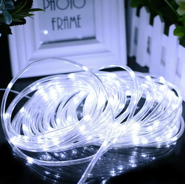 12M 100LED Solar LED-stripe, kobberrørlys, vanntett, utendørs, hvit