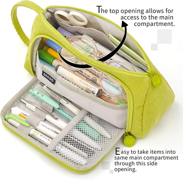 Canvas Pencil Case with Large Capacity, Large Storage Pouch, Marker Pen Case, Simple School and Office Organizer for Students - Green